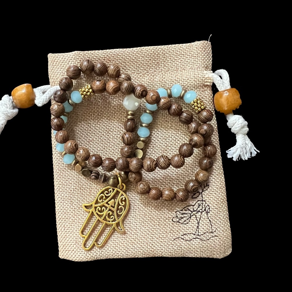Handmade Boho necklace with Hamsa Hand charm